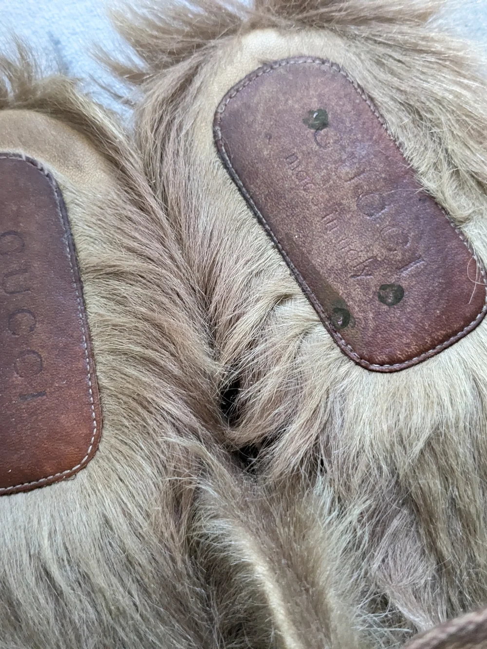 Gucci Beige GG Canvas Fur-Lined Horsebit Mules Men's 11.5 Monogram Logo